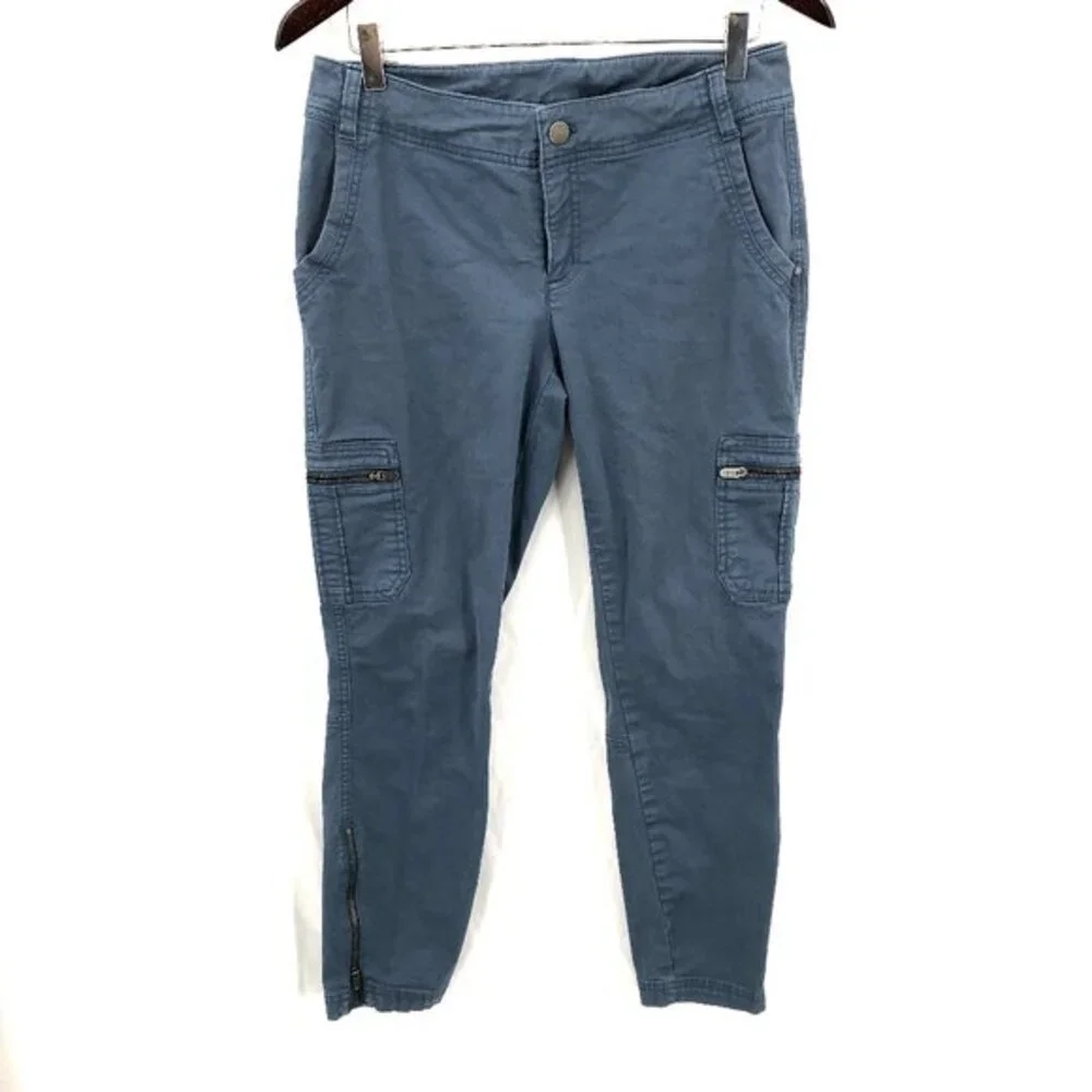 Athleta ankle zip cargo pants organic cotton blend blue outdoor hiking cropped 6